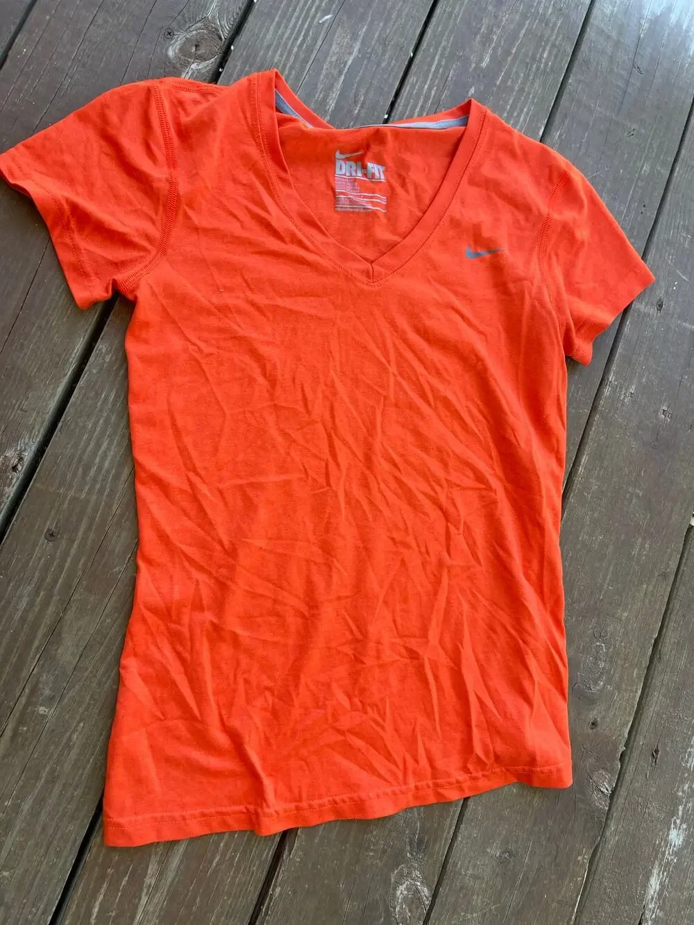 Nike Dri-fit womens small orange vneck athletic shirt